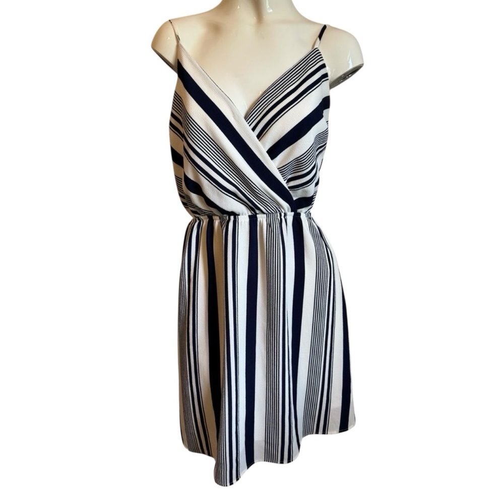 Monteu Striped Navy White Sleeveless Dress Size  juniors large adjustable strap